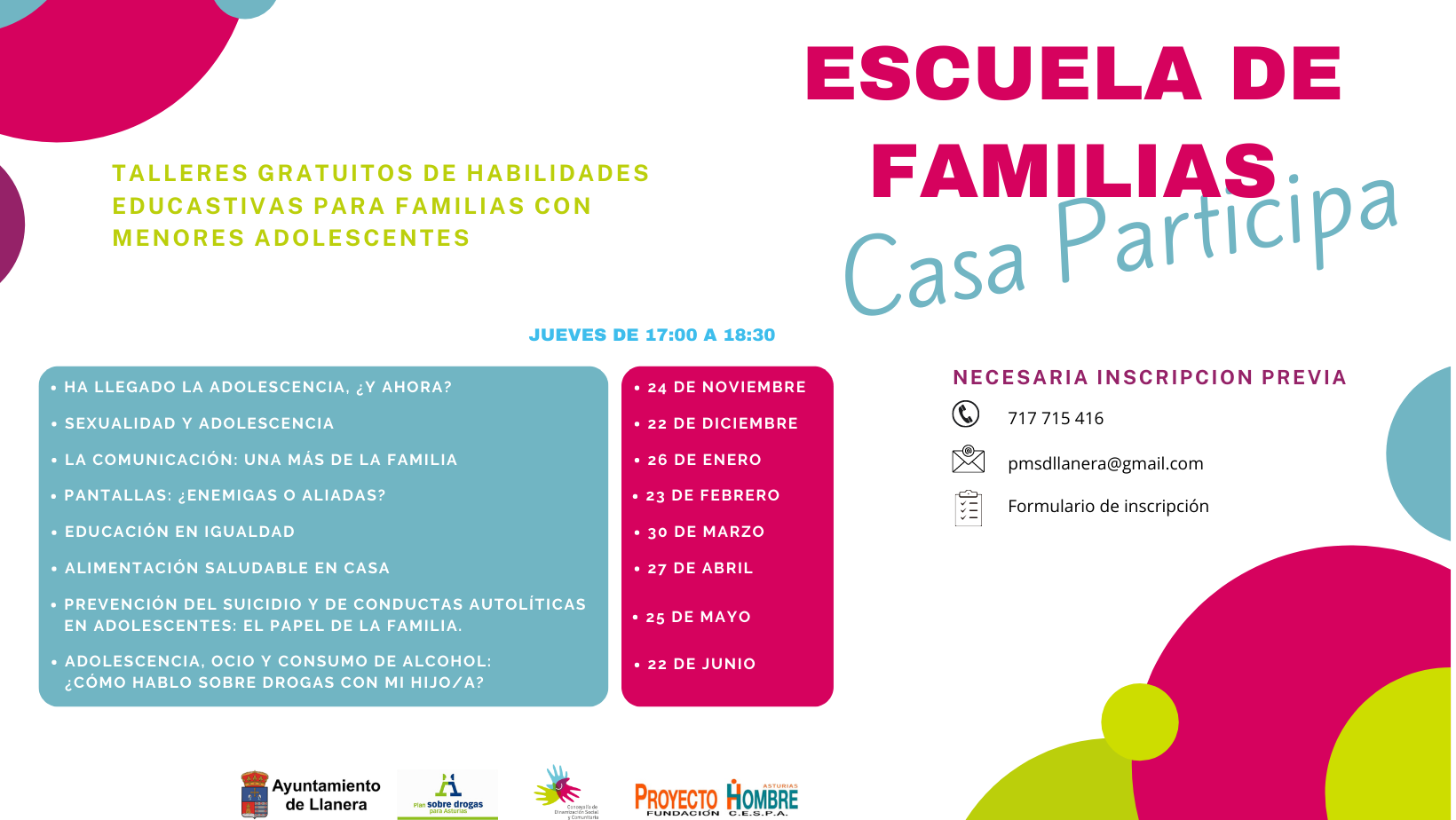 Escuela de familias Casa Participa Llanera – Proyecto Hombre de Asturias