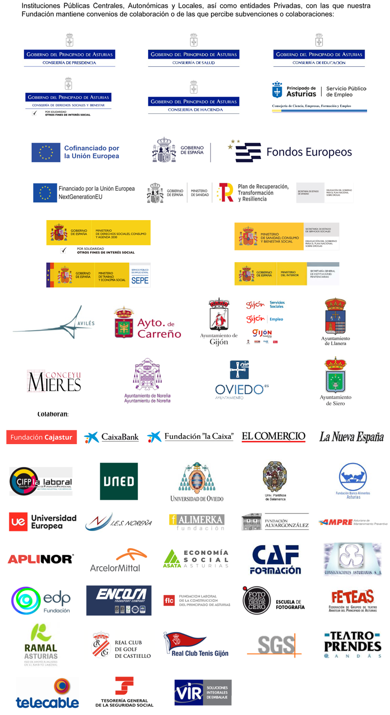 logos entidades públicas y privadas colaboradoras con Proyecto Hombre Asturias